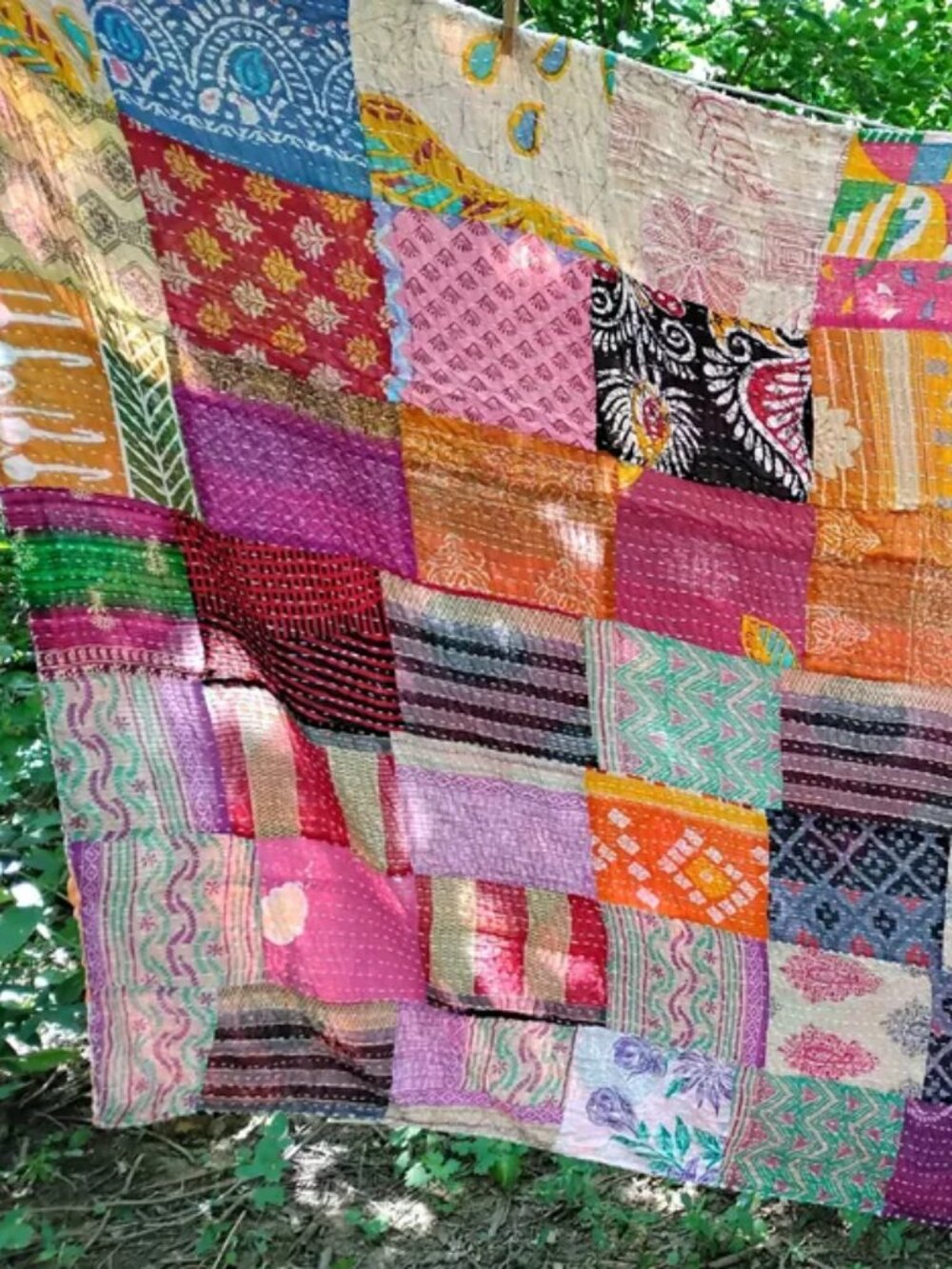 Kantha Patchwork Quilt 50" x 70" Cotton Handmade In India New K190.
